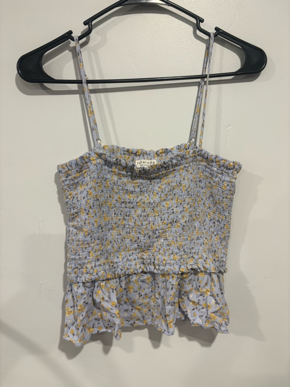 Paper Crane Light Blue Smocked Top with Yellow Floral Dots